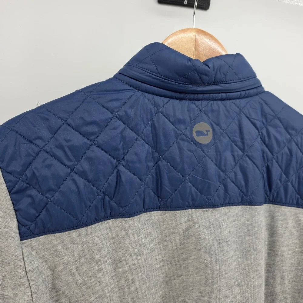 Vineyard Vines Mens Small Gray Blue Quilted Hybrid Shep Shirt Snap Pullover Hood